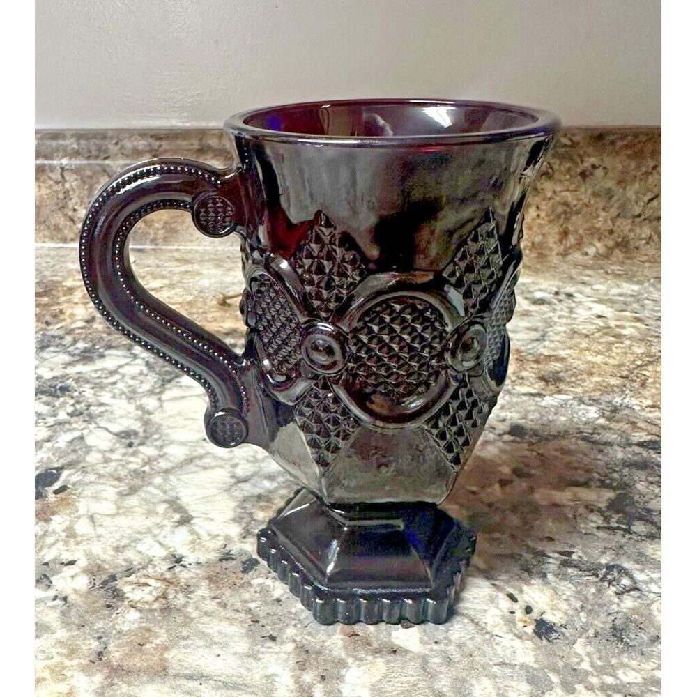 Vintage Avon 1876 Cape Cod Ruby‎ Red Glass Irish Footed Coffee Mugs, Set of 2